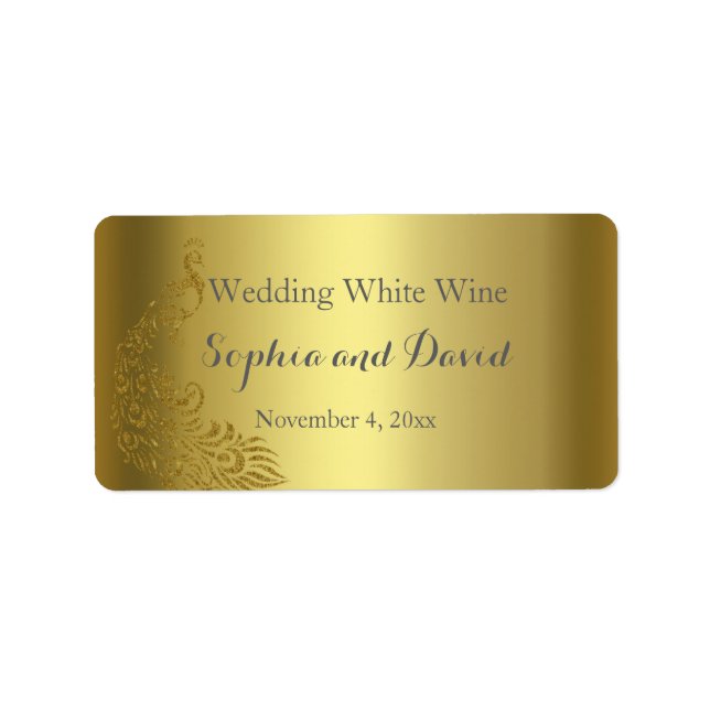 Royal Gold Abstrakt Peacock Wedding Wein Gefallen Adressaufkleber (Vorne)