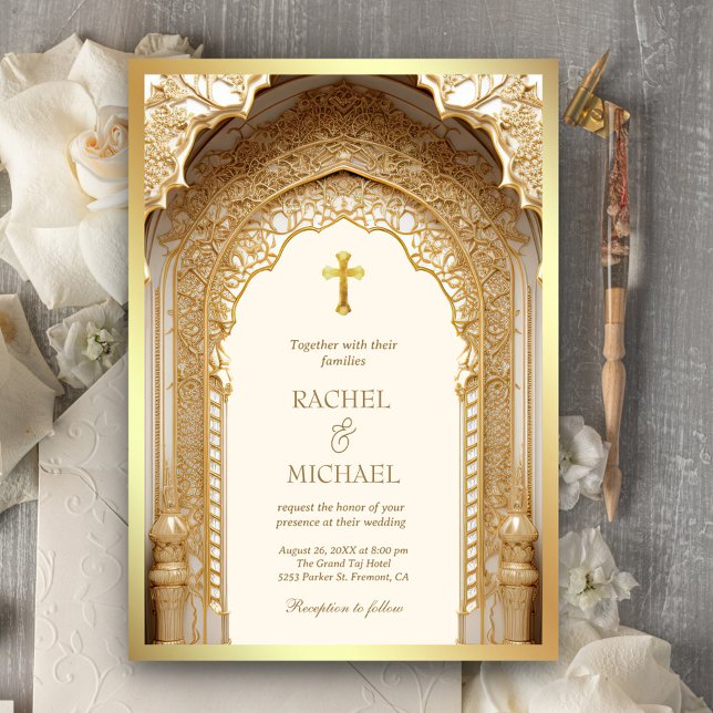 Royal Gold Arch Religiöse Christliche Cream Weddin Einladung (Von Creator hochgeladen)