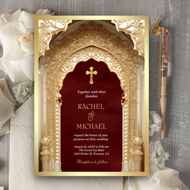 Royal Gold Arch Religious Christlich Maroon Weddin Einladung (Von Creator hochgeladen)