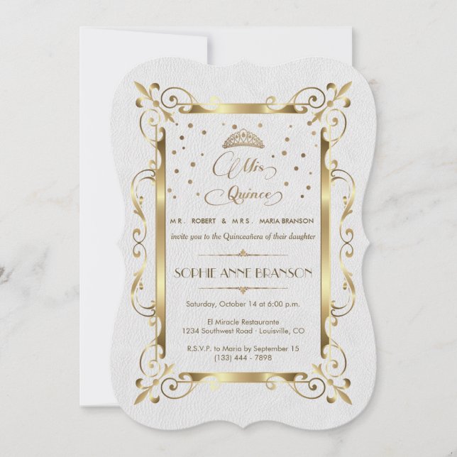 Royal Gold Art Deco Mis Quince Script Quinceañera Einladung (Vorderseite)