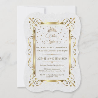Royal Gold Art Deco Mis Quince Script Quinceañera Einladung