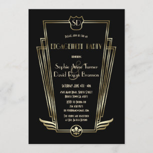 Royal Gold Art Deco Monogram Engagement Party Einladung