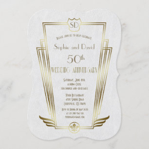 Royal Gold Art Deco Monogram Hochzeitsjubiläum Einladung
