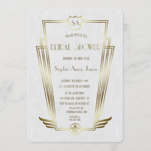 Royal Gold Art Deco Monogram White Brautparty Einladung