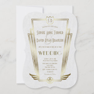 Royal Gold Art Deco Monogram White Wedite Einladun Einladung