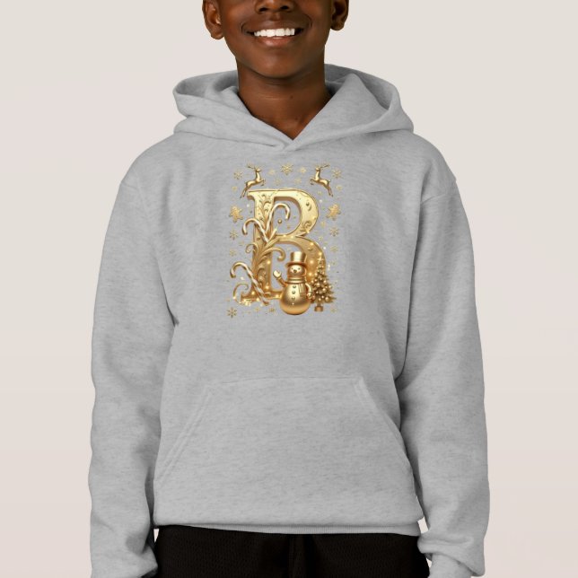 Royal Gold B Luxury Snowman Boys Hoodie (Vorderseite)