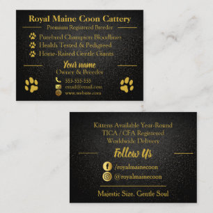 Royal Gold & Black anpassbare Maine Coon Züchter Visitenkarte