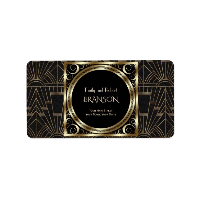 Royal Gold Black Art Deco 20er Hochzeit Adressaufkleber (Vorne)