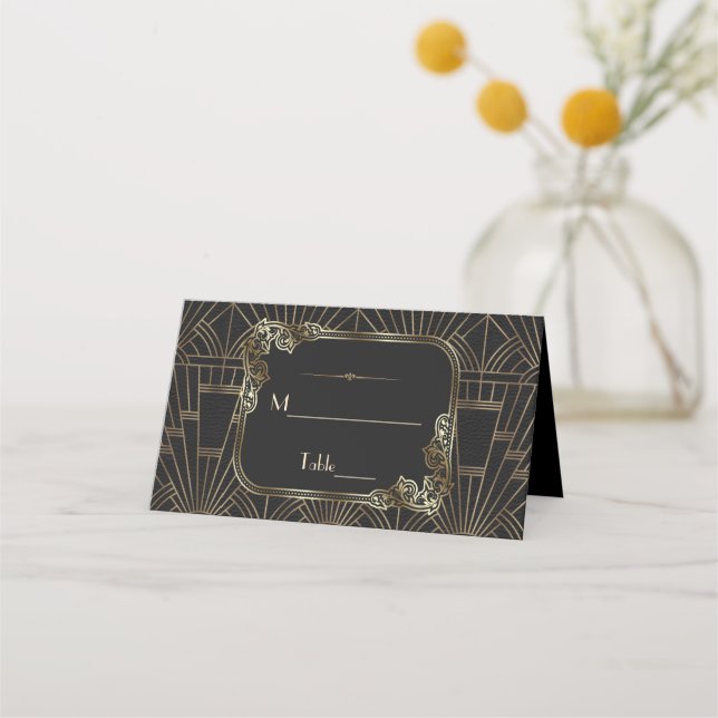 Royal Gold Black Art Deco 20er Hochzeit Platzkarte (Rückseite)