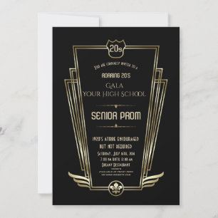 Royal Gold Black Art Deco Senior PROM Einladung