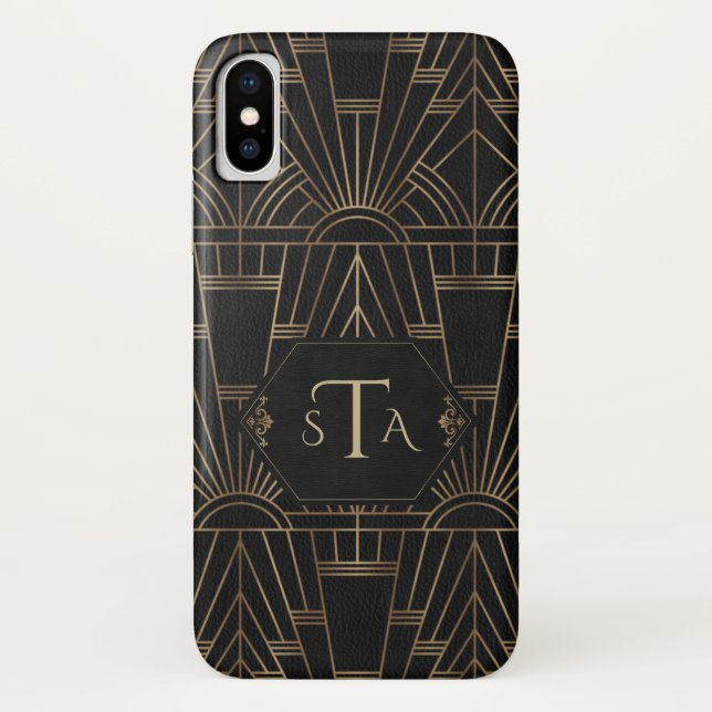 Royal Gold Black Great Gatsby 20s Style Monogram Case-Mate iPhone Hülle (Rückseite)
