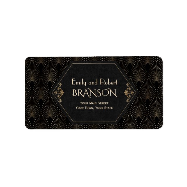 Royal Gold Black Great Gatsby Art Deco Hochzeit Adressaufkleber (Vorne)