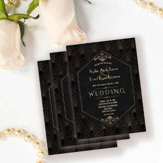 Royal Gold Black Great Gatsby Art Deco Hochzeit Einladung