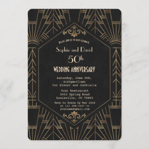 Royal Gold Black Great Gatsby Hochzeit Jubiläum Einladung