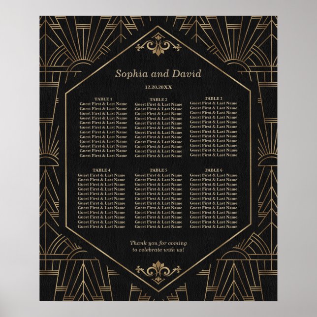 Royal Gold Black Great Gatsby Wedding Willkommensz Poster (Vorne)