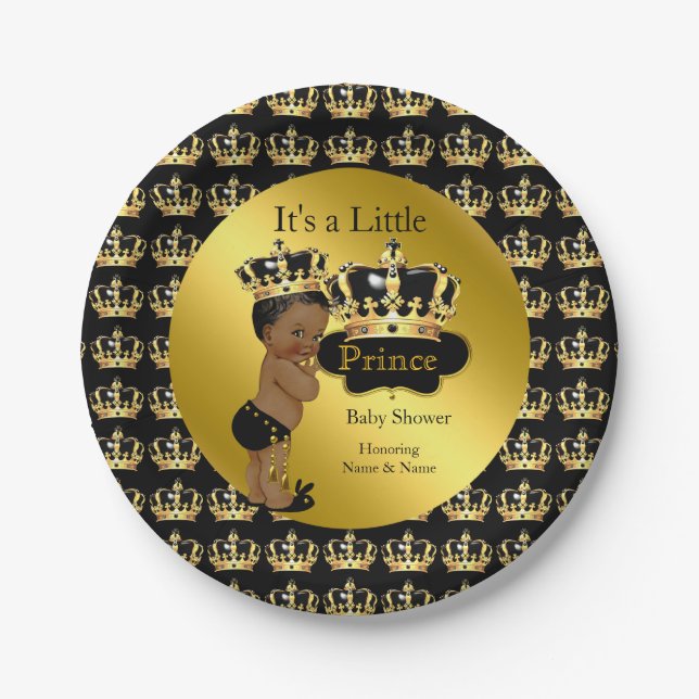 Royal Gold Black Prince Crown Baby Dusche ethnisch Pappteller (Vorderseite)