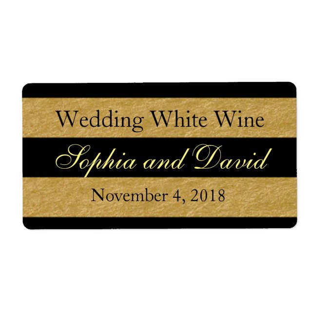 Royal Gold Black Stripes Wedding Wine Label (Vorne)