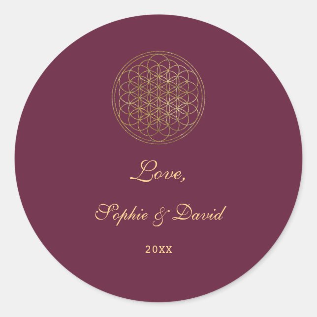 Royal Gold Blume of Life Sacred Geometry Wedding Runder Aufkleber (Vorderseite)