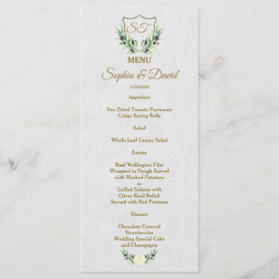 Royal Gold Crest Lush Greenery Menu Mariage