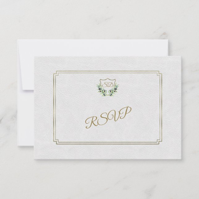 Royal Gold Crest Lush Greenery Wedding RSVP (Devant)