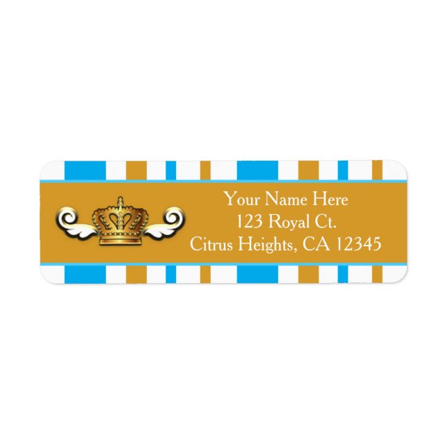 Royal Gold Crown & Blue Prince Party Address Label (Vorne)