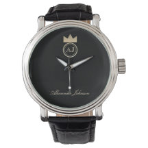 Royal Gold Crown Monogram , eleganter schwarzer Na