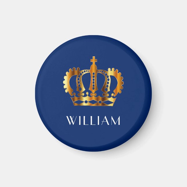 Royal Gold Crown Personalized Name Blue Magnet (Vorne)