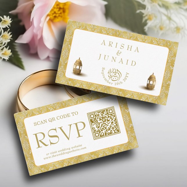 Royal Gold Damask Muslim QR Code UAWG Wedd Website Begleitkarte (Von Creator hochgeladen)
