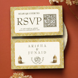 Royal Gold Damask Muslim QR Code UAWG Wedd Website Begleitkarte