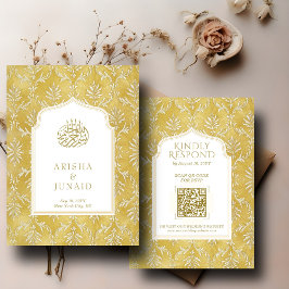 Royal Gold Damask Muslim QR Code UAWG Wedd Website Begleitkarte