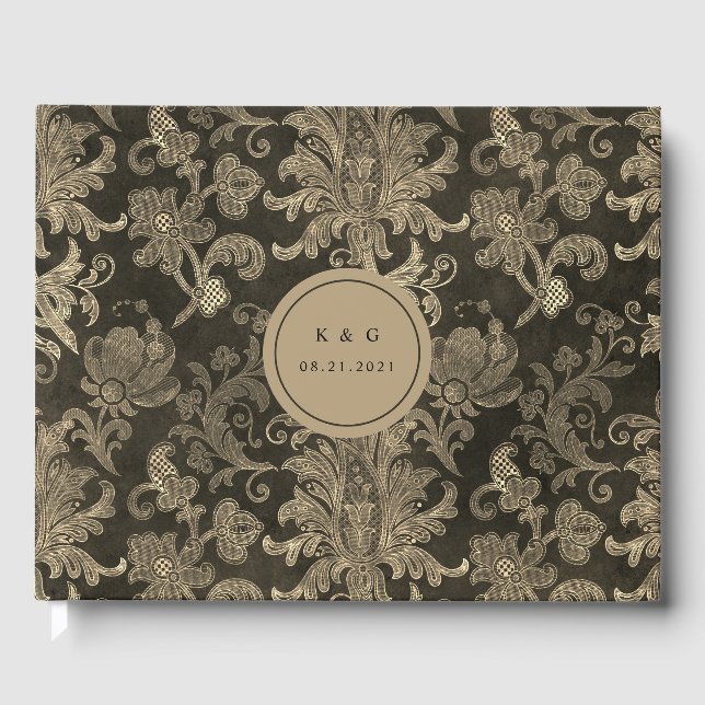 Royal Gold Damask Wedding Guest Book Gästebuch (Vorderseite)