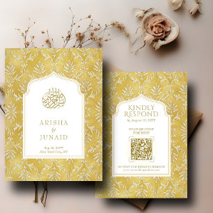 Royal Gold Damast Muslim QR Code RSVP Hochzeits We Begleitkarte
