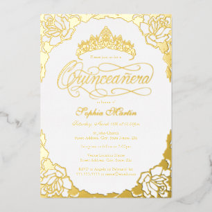 Royal Gold Elegante Script Quinceanera Folieneinladung