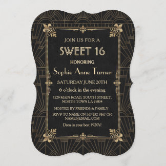 Royal Gold Fleur-de-Lis Art Deco 1920er SWEET 16 Einladung