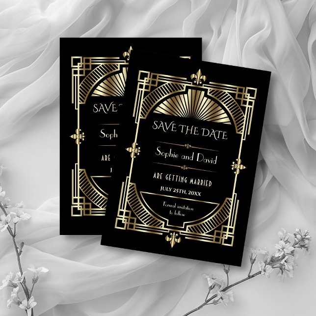Royal Gold Fleur-de-lis Great Gatsby Wedding Einladung (Von Creator hochgeladen)