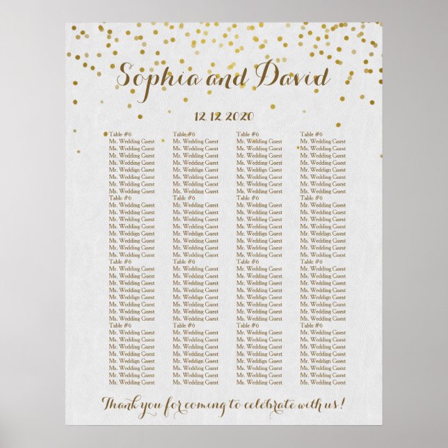 Royal Gold Foil Wedding Custom Seating Chart Poster (Vorne)