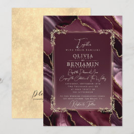 Royal Gold Frame Floorales & Agate Marble Wedding Einladung
