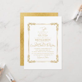 Royal Gold Frame Florales & Golden Dark Wedding in Einladung