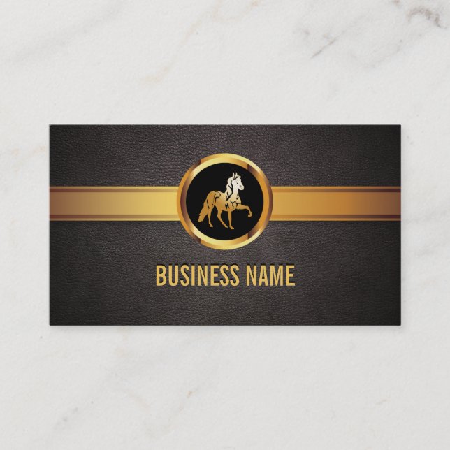 Royal Gold Horse Carte de visite en cuir foncé (Devant)