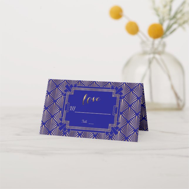 Royal Gold Navy Blue Great Gatsby 20s Wedding Platzkarte (Rückseite)