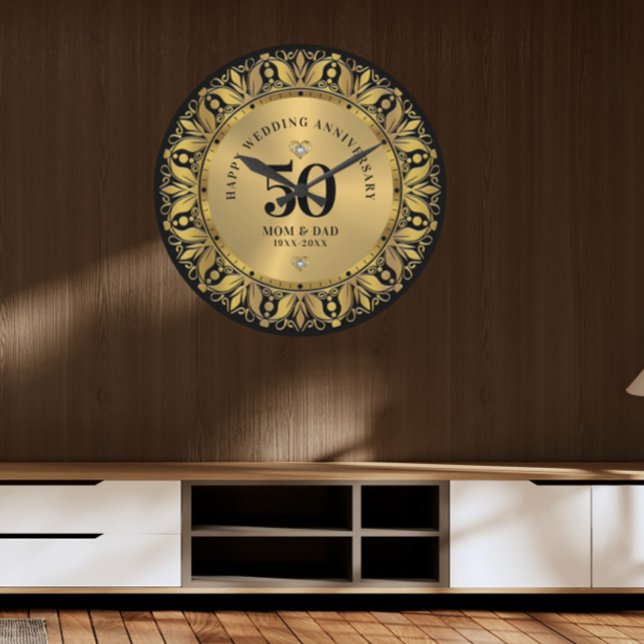Royal Gold Ornamental Frame Wedding Jubiläum 2 Große Wanduhr (Von Creator hochgeladen)