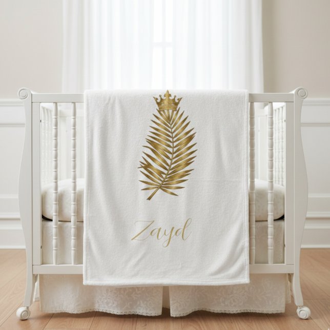 Royal Gold Palmwedel & Krone Babydecke - Fleecedecke (Von Creator hochgeladen)