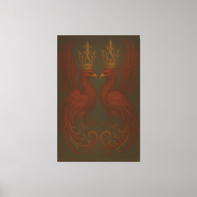 Royal Gold Phoenix Paar · Luxus-Feinart-Leinwand Leinwanddruck (Vorderseite)
