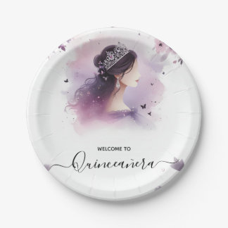 Royal Gold Tiara Lilac Light Lila Quinceanera Pappteller