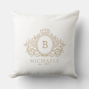 Royal Gold und White Monogram Wappen Throw Kissen