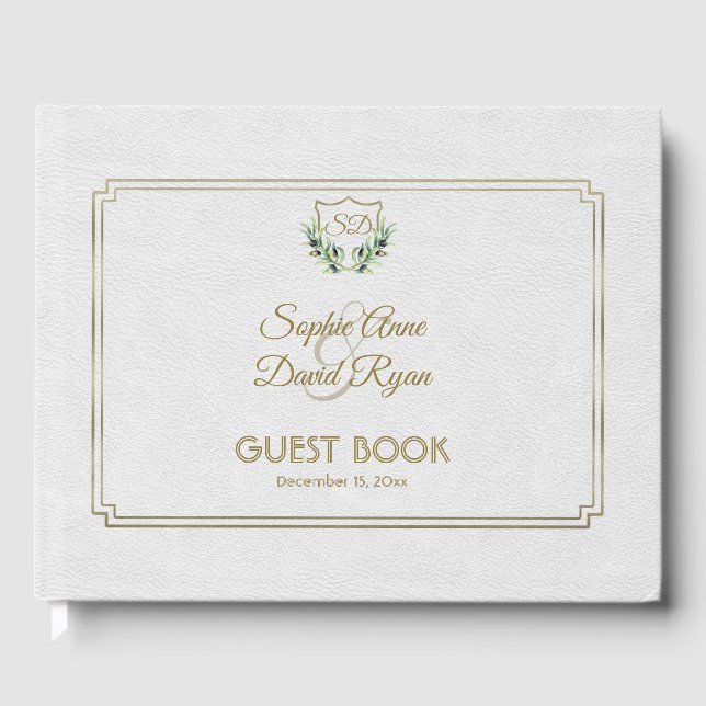 Royal Gold Wappen Grüne Hochzeit Gästebuch (Vorderseite)