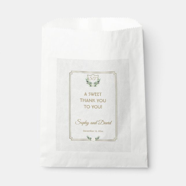 Royal Gold Wappen Lush Greenerity Wedding DANK Geschenktütchen (Vorderseite)