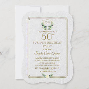 Royal Gold Wappen Lush Greenery 50. Geburtstagspar Einladung