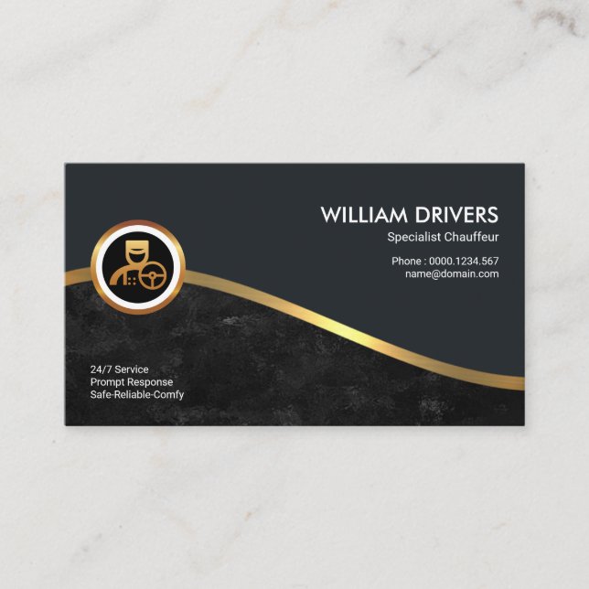 Royal Gold Wave Eleganter Black Grunge Chauffeur Visitenkarte (Vorderseite)