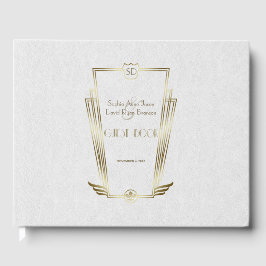 Royal Gold White Art Deco Monogram Wedding Gästebuch